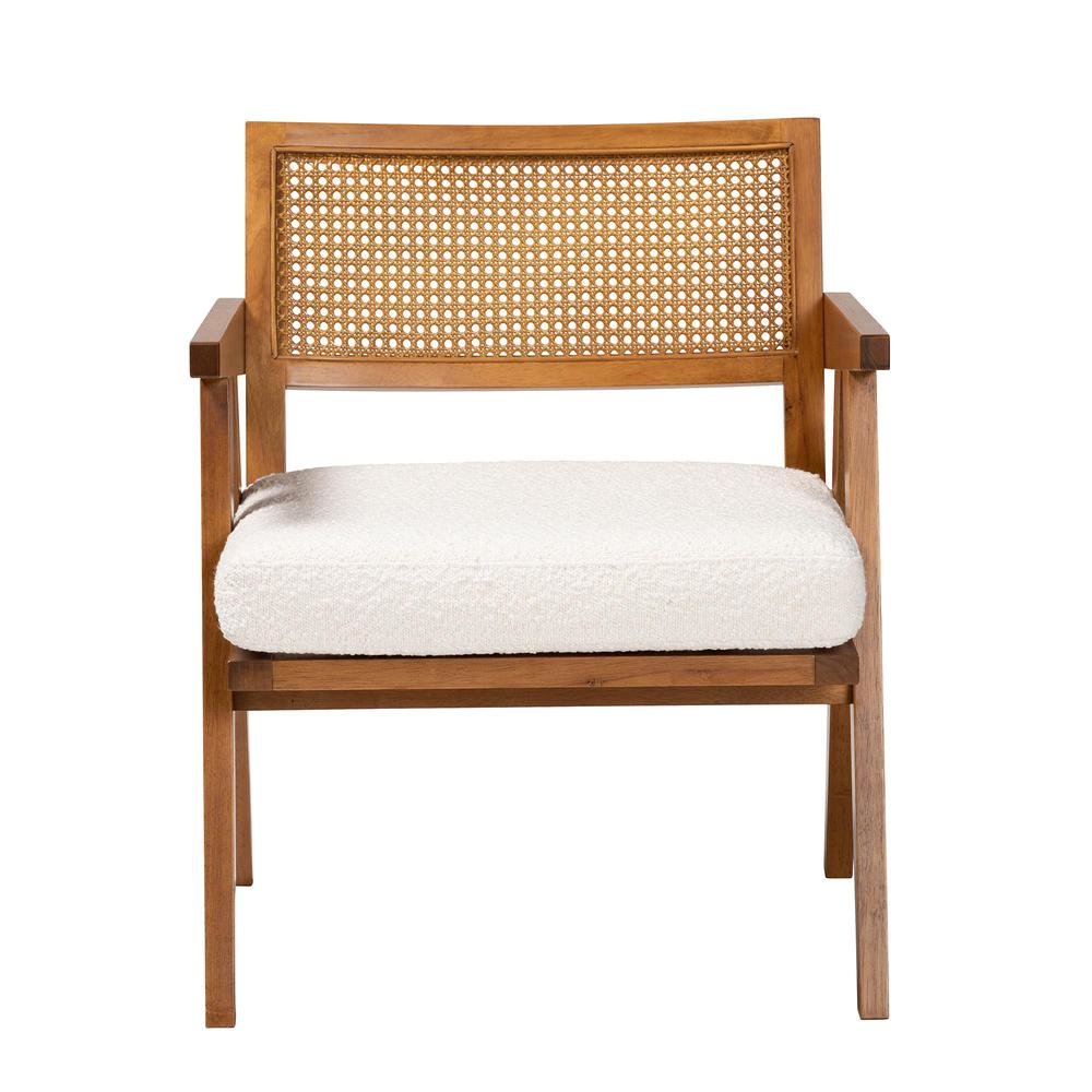 Jetsam Japandi Cream Boucle Fabric and Walnut Brown Finished Wood Arm Chair. Picture 12