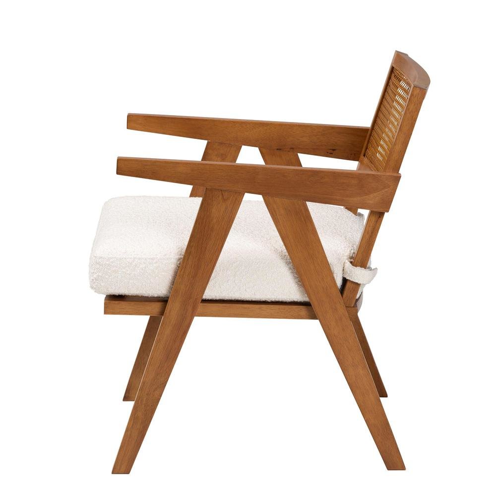 Jetsam Japandi Cream Boucle Fabric and Walnut Brown Finished Wood Arm Chair. Picture 13