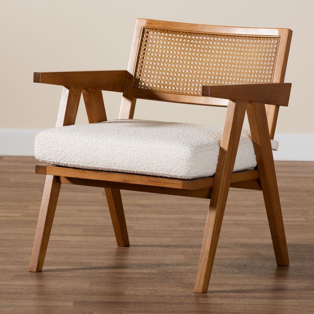 Jetsam Japandi Cream Boucle Fabric and Walnut Brown Finished Wood Arm Chair. Picture 19