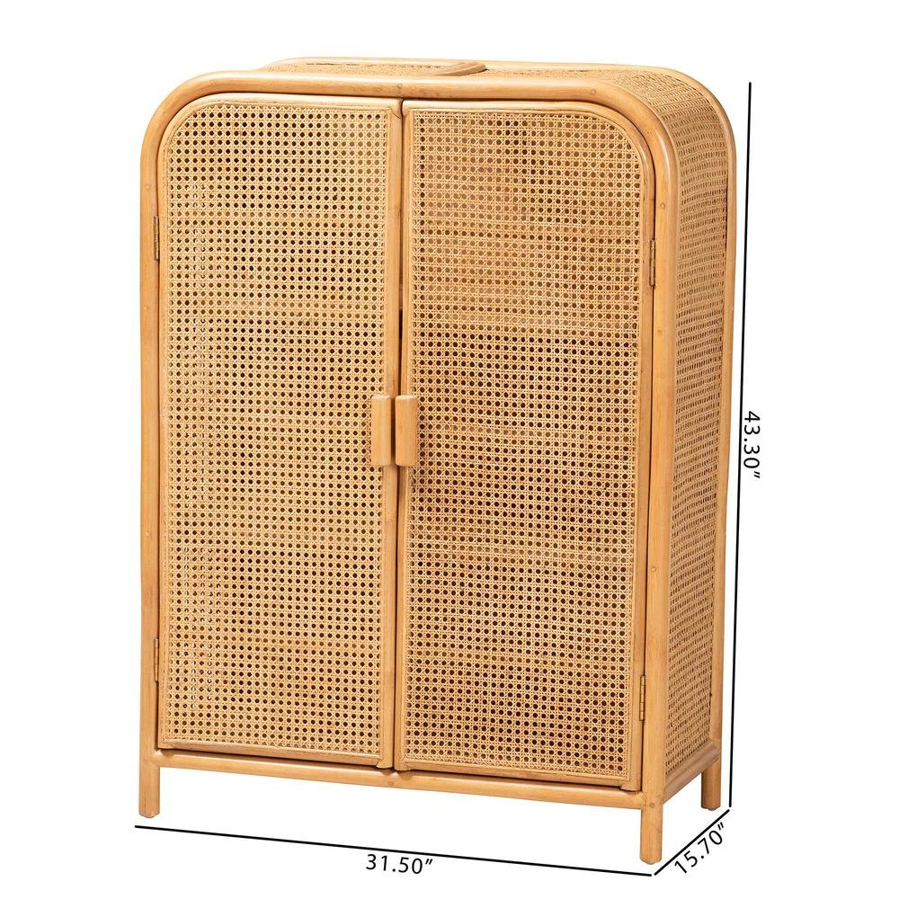 Curacao Modern Bohemian Light Honey Rattan 2-Door Storage Cabinet. Picture 20