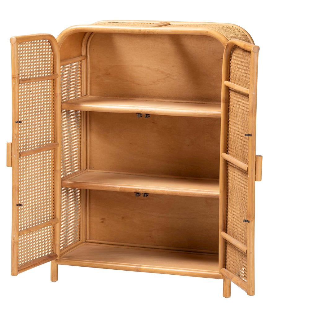 Curacao Modern Bohemian Light Honey Rattan 2-Door Storage Cabinet. Picture 12