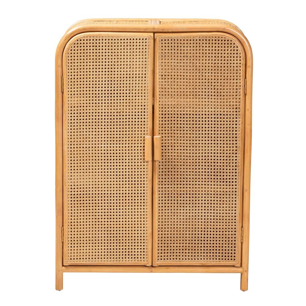 Curacao Modern Bohemian Light Honey Rattan 2-Door Storage Cabinet. Picture 13