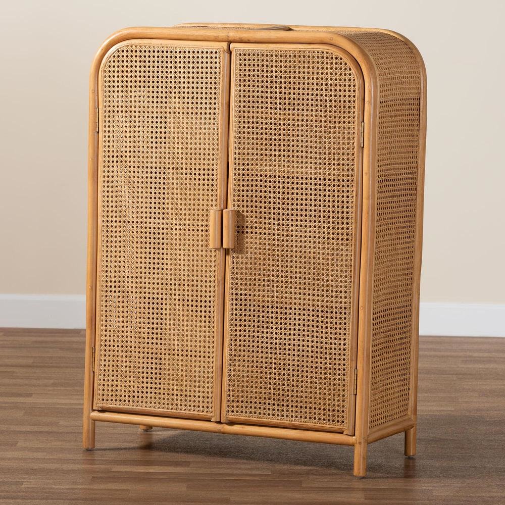 Curacao Modern Bohemian Light Honey Rattan 2-Door Storage Cabinet. Picture 19