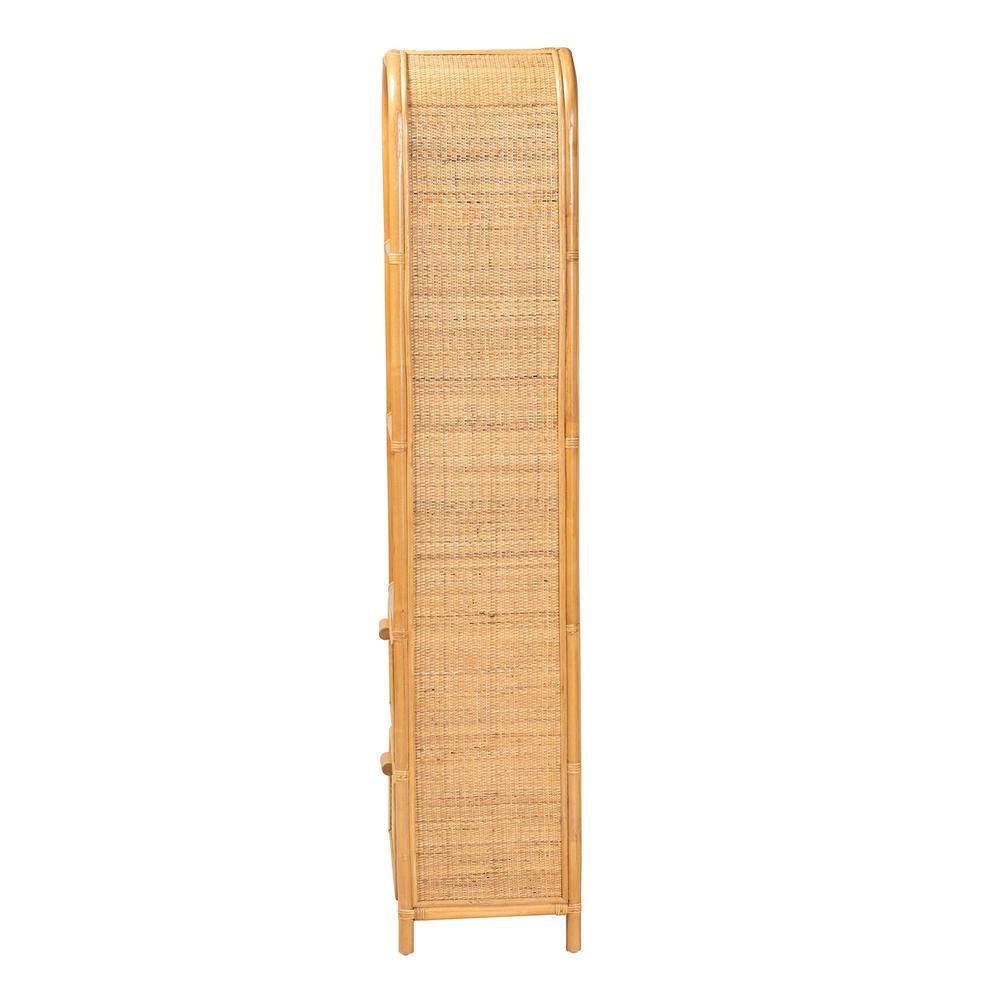 Curacao Modern Bohemian Light Honey Rattan 2-Drawer Bookcase. Picture 14