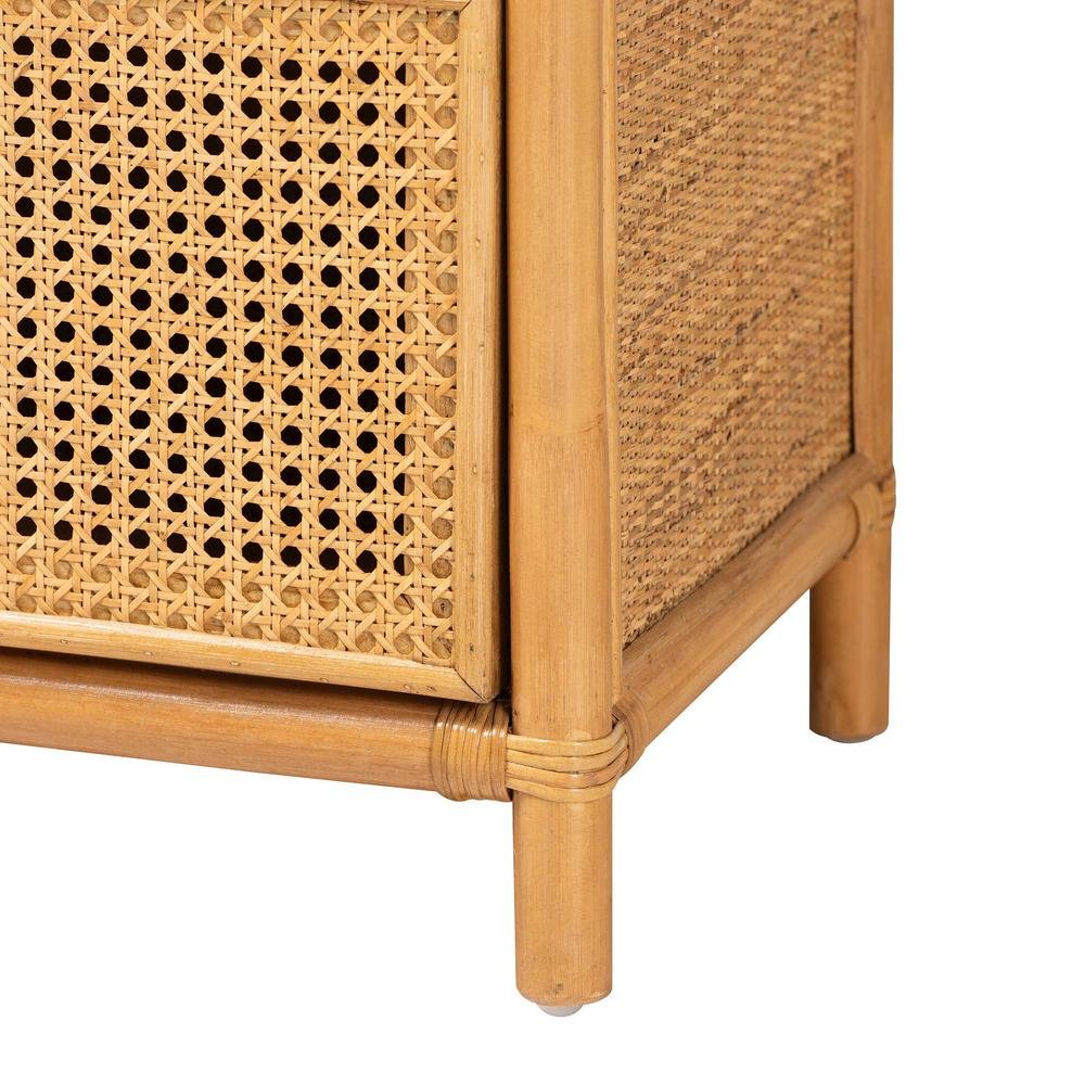 Curacao Modern Bohemian Light Honey Rattan 2-Drawer Bookcase. Picture 16