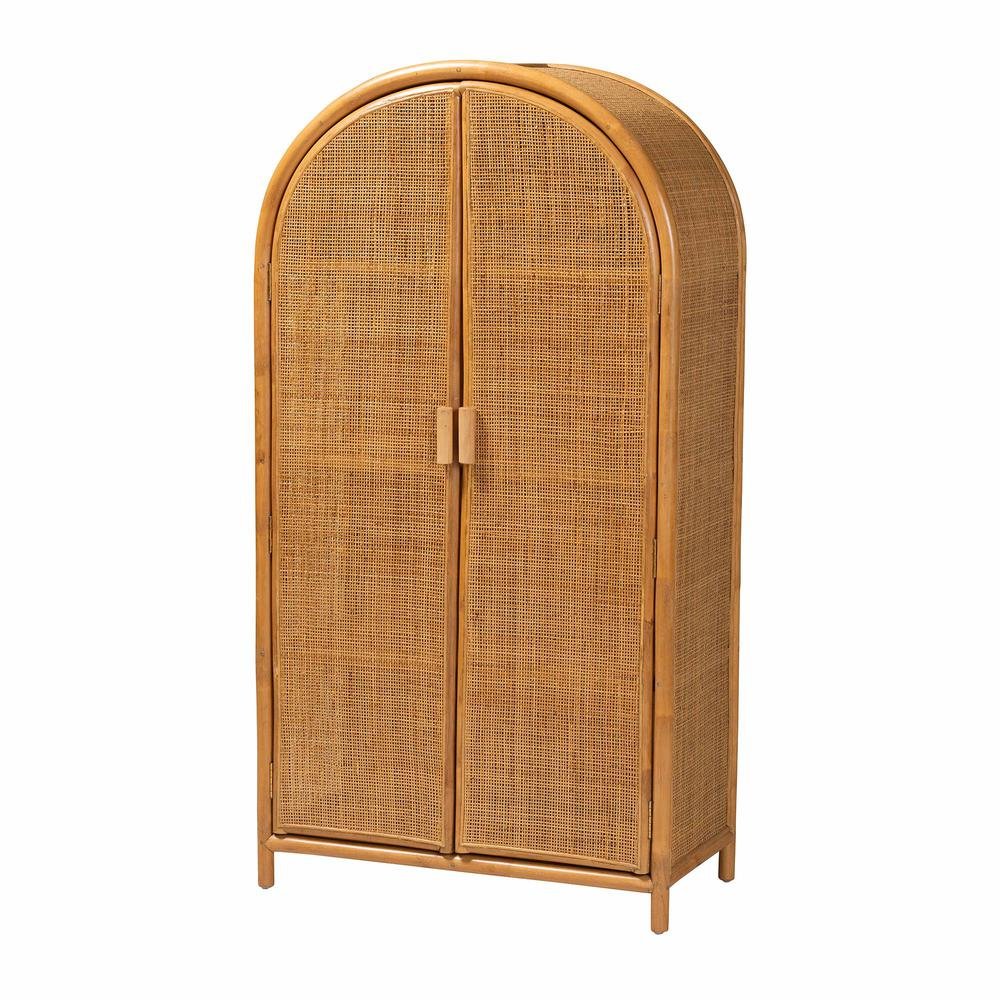 bali & pari Paloma Modern Bohemian Light Honey Rattan Large Storage Cabinet. Picture 2