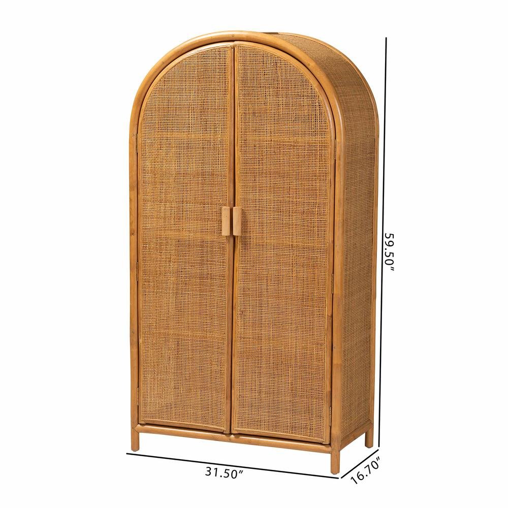 bali & pari Paloma Modern Bohemian Light Honey Rattan Large Storage Cabinet. Picture 3