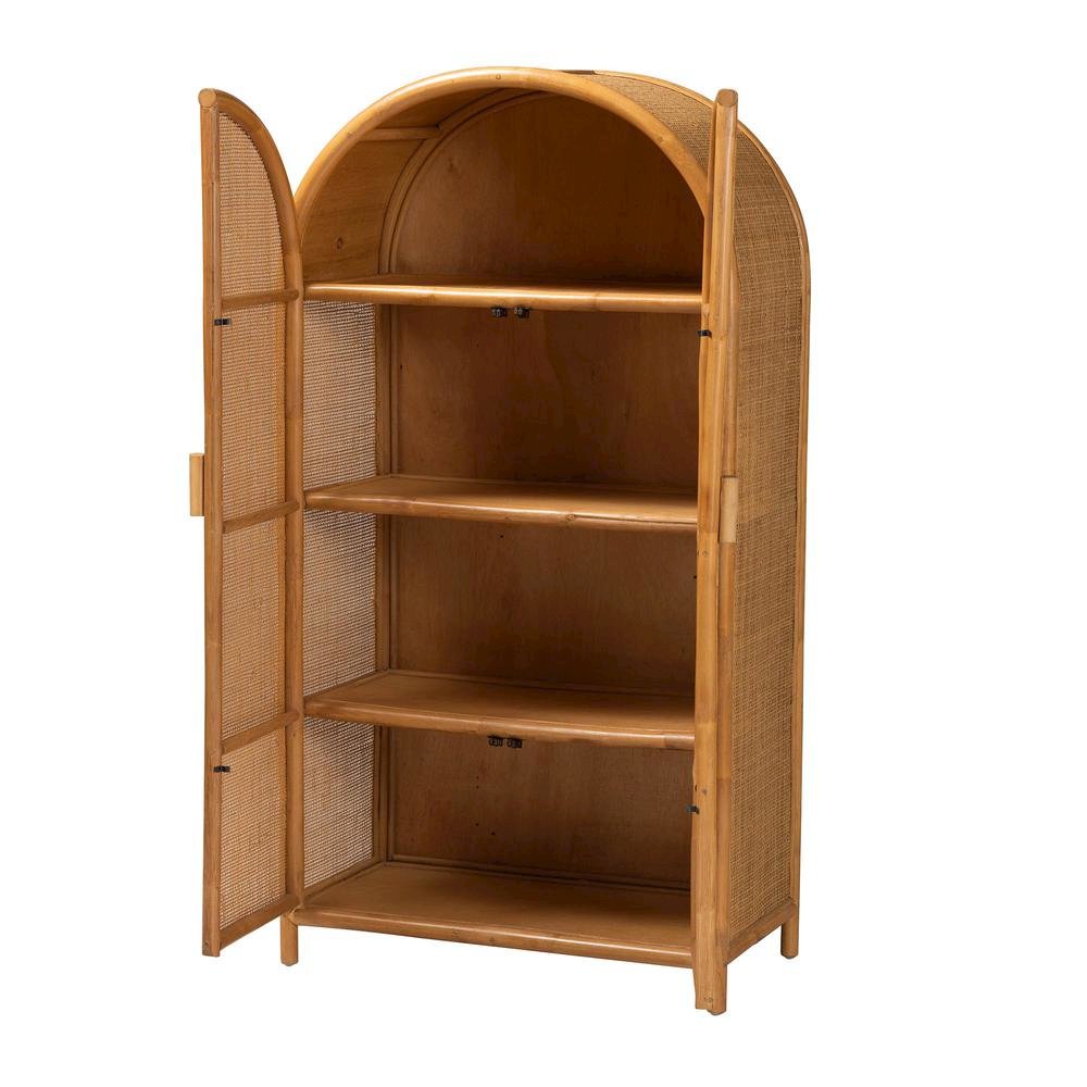 bali & pari Paloma Modern Bohemian Light Honey Rattan Large Storage Cabinet. Picture 4