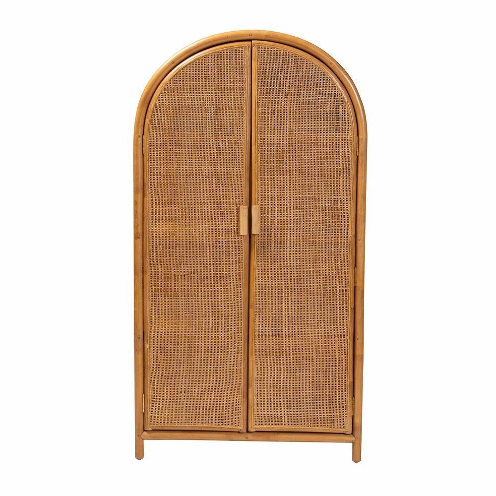 bali & pari Paloma Modern Bohemian Light Honey Rattan Large Storage Cabinet. Picture 1