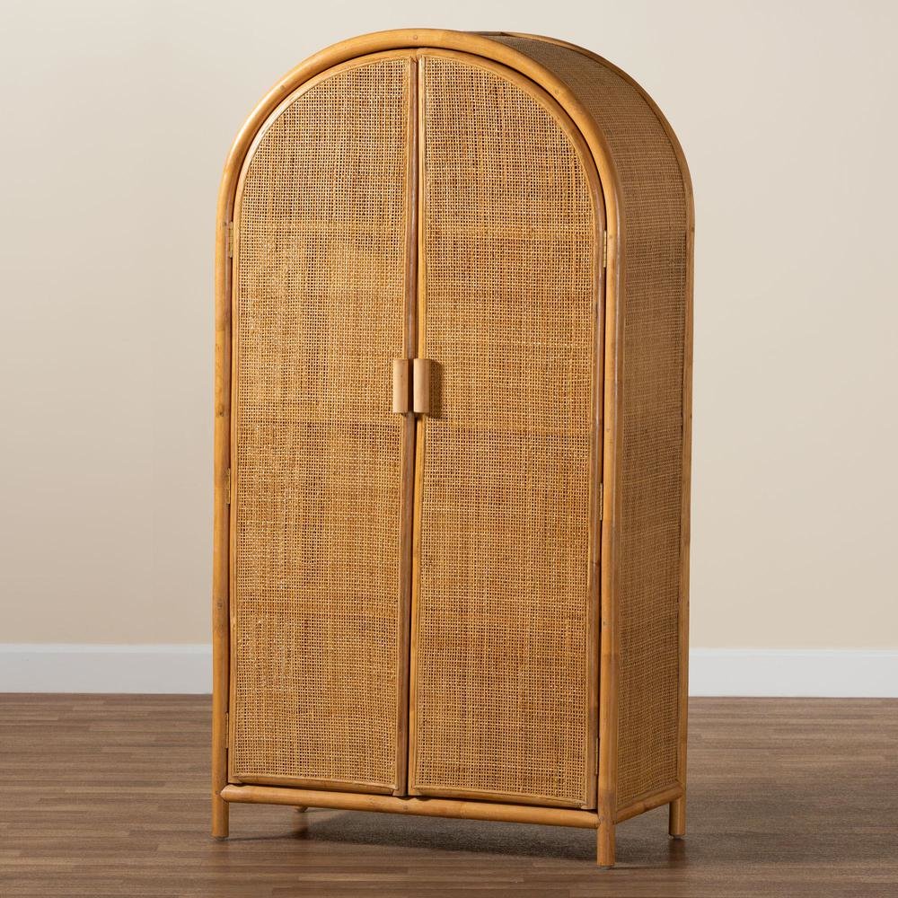 bali & pari Paloma Modern Bohemian Light Honey Rattan Large Storage Cabinet. Picture 9