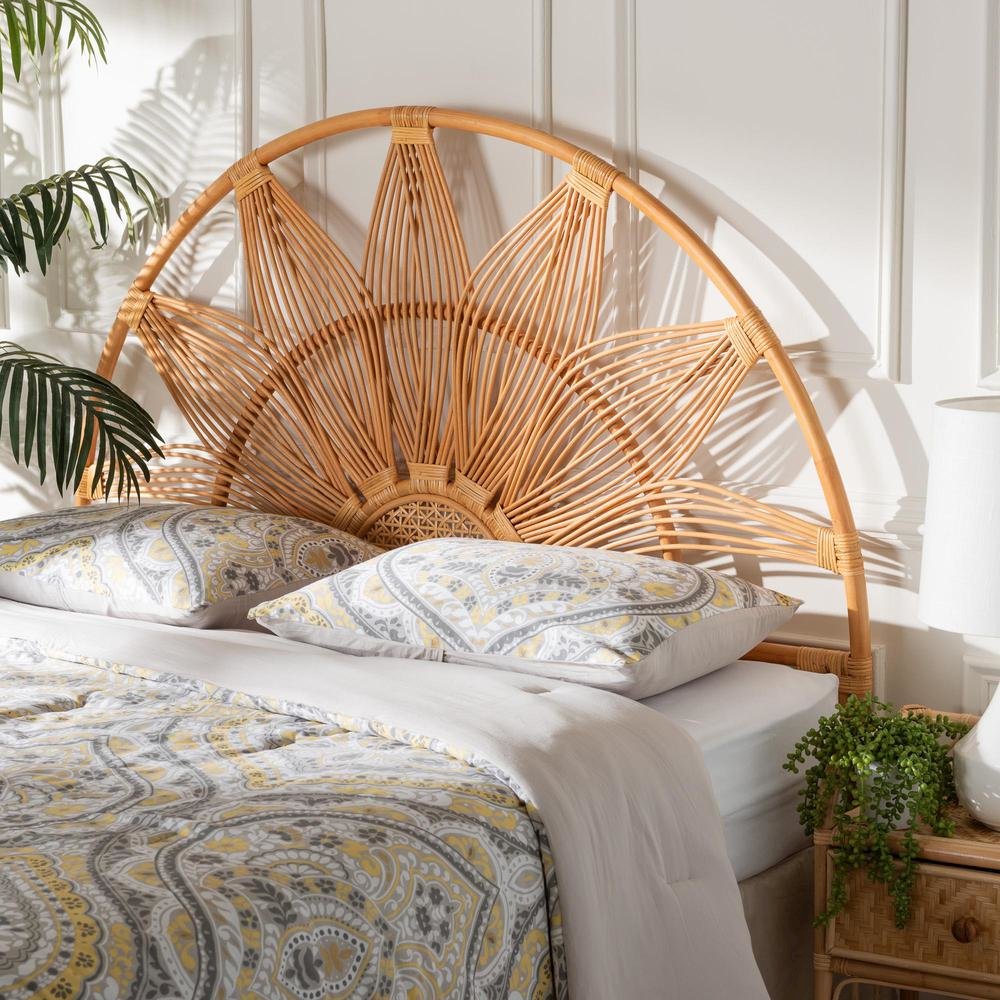 Jasmine Modern Bohemian Natural Rattan King Size Standalone Headboard. Picture 11