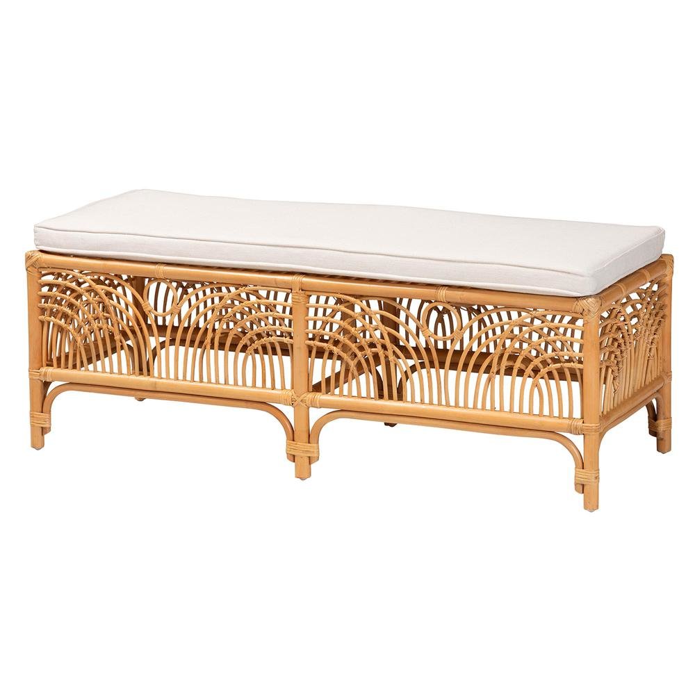 bali & pari Materra Modern bohemian Natural Brown Rattan Bench. Picture 9