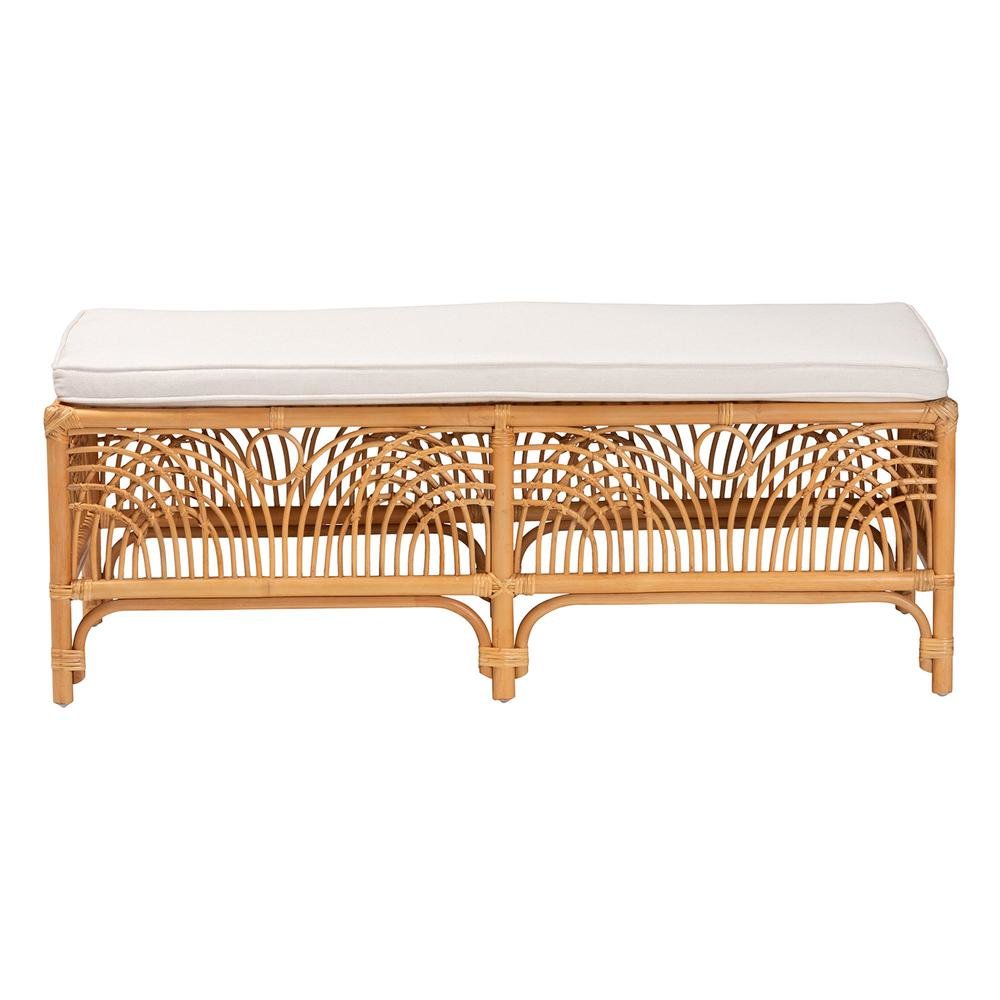 bali & pari Materra Modern bohemian Natural Brown Rattan Bench. Picture 10