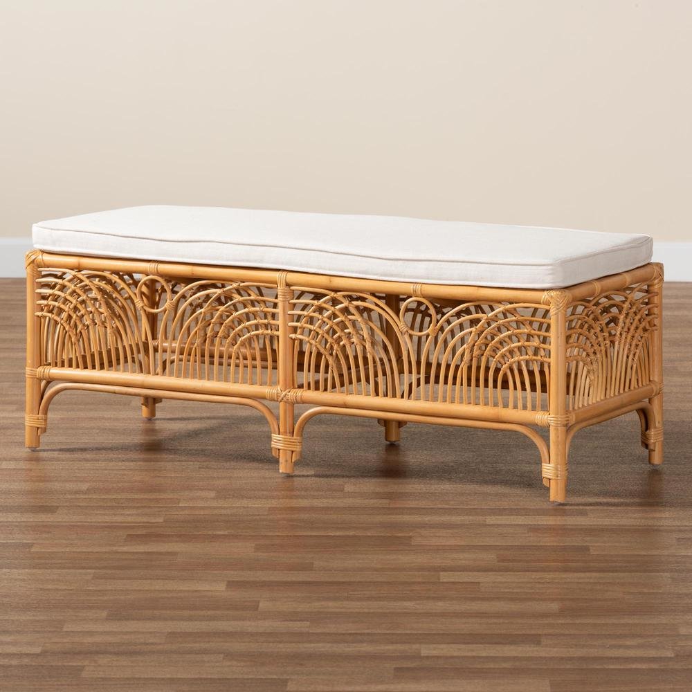 bali & pari Materra Modern bohemian Natural Brown Rattan Bench. Picture 14