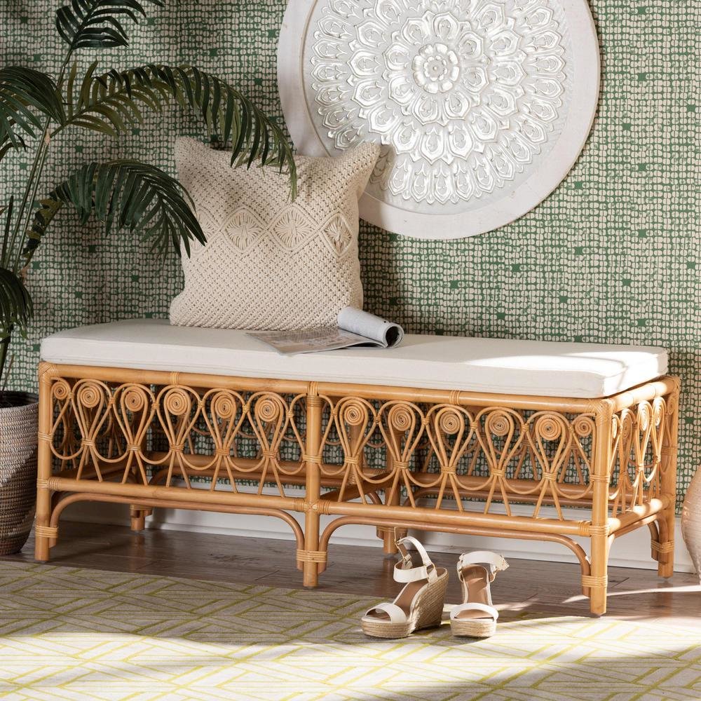 bali & pari Ibiza Modern bohemian Natural Brown Rattan Bench. Picture 14