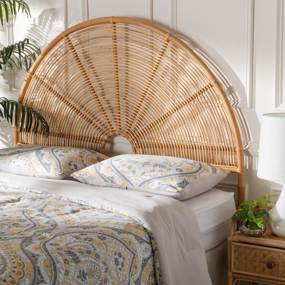 Nina Modern Bohemian Honey Rattan Queen Size Standalone Headboard. Picture 10