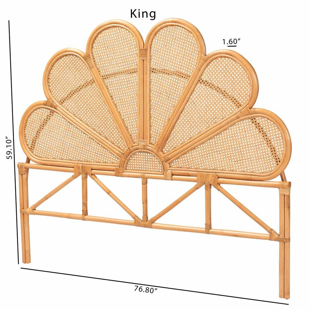 Flower Modern Bohemian Honey Rattan King Size Standalone Headboard. Picture 14