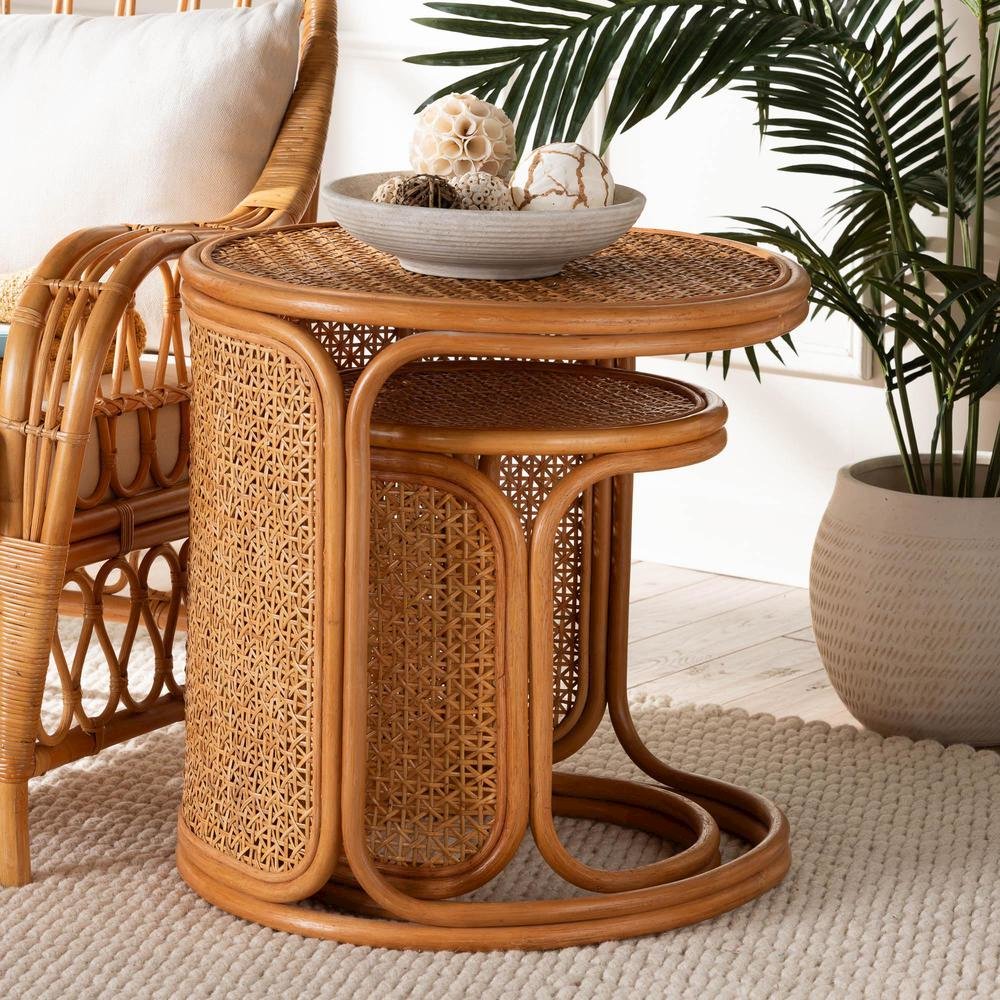 Eldon Bohemian Honey Rattan 2-Piece Nesting End Table Set. Picture 14