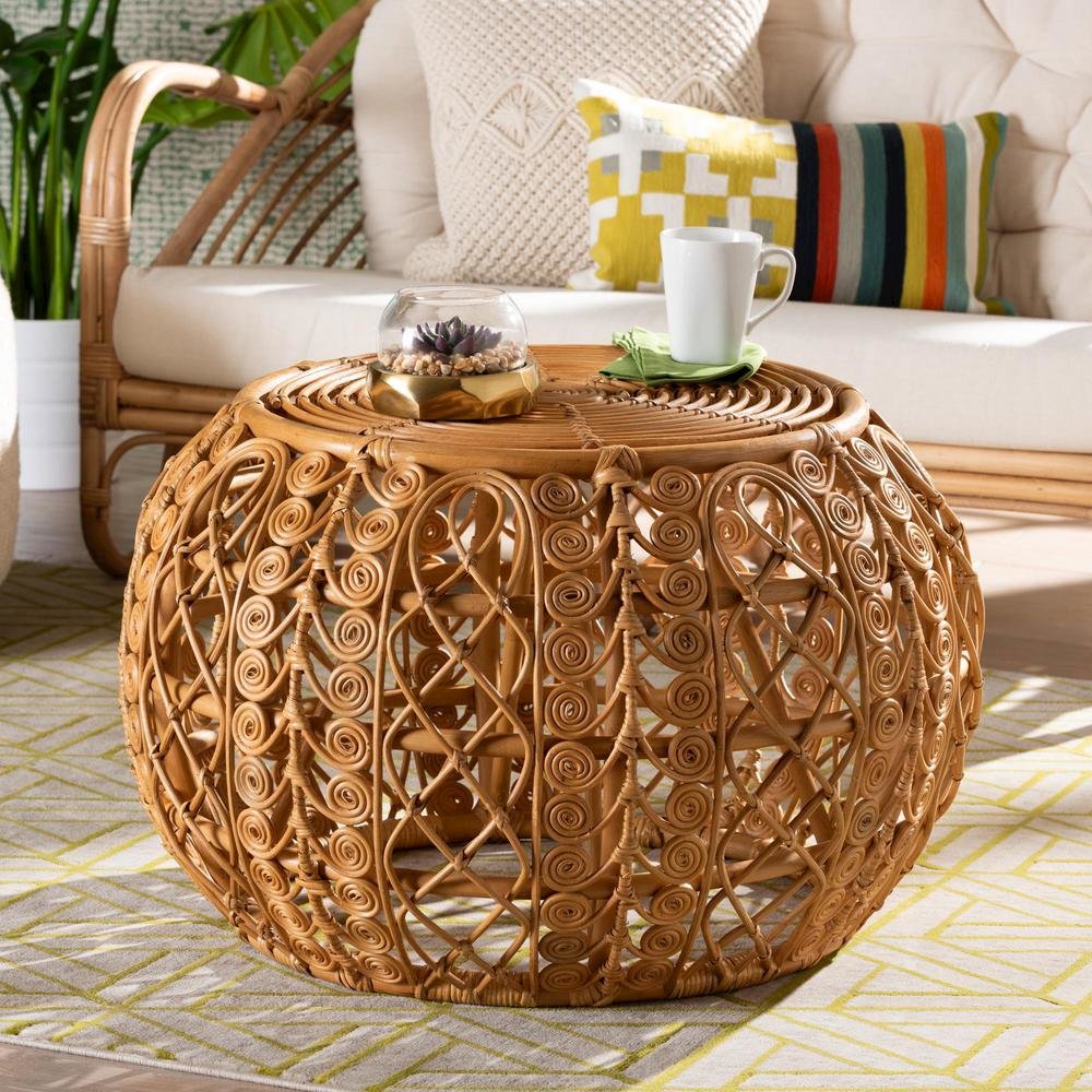 bali & pari Tiramisu Modern Bohemian Natural Brown Rattan Coffee Table. Picture 14