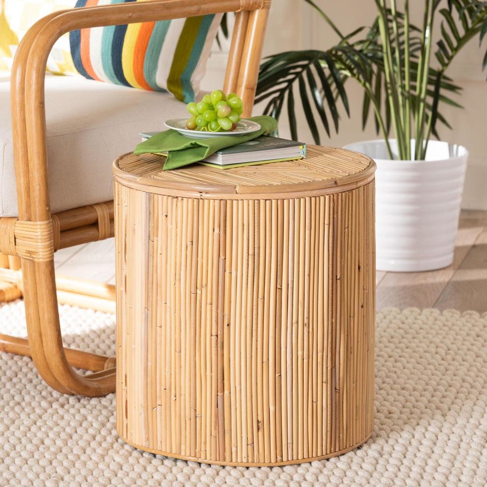 Milagra Modern Bohemian Natural Rattan End Table. Picture 6