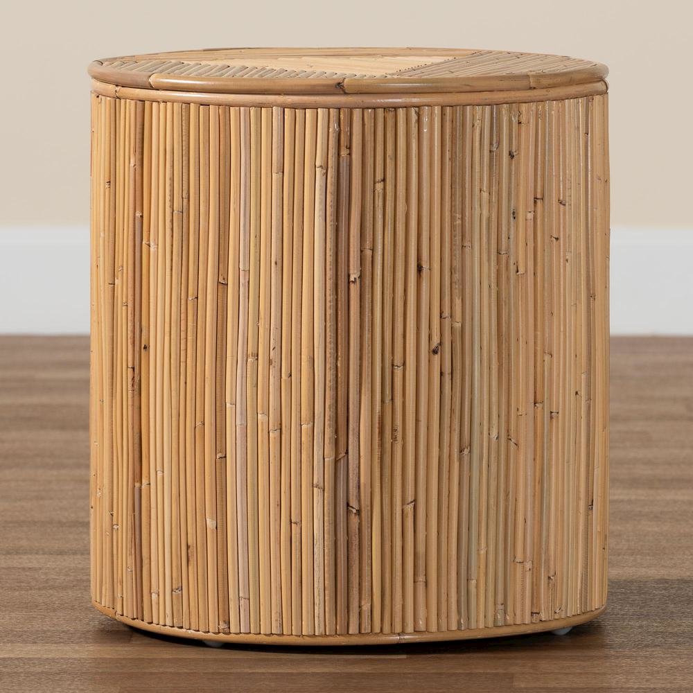 Milagra Modern Bohemian Natural Rattan End Table. Picture 7