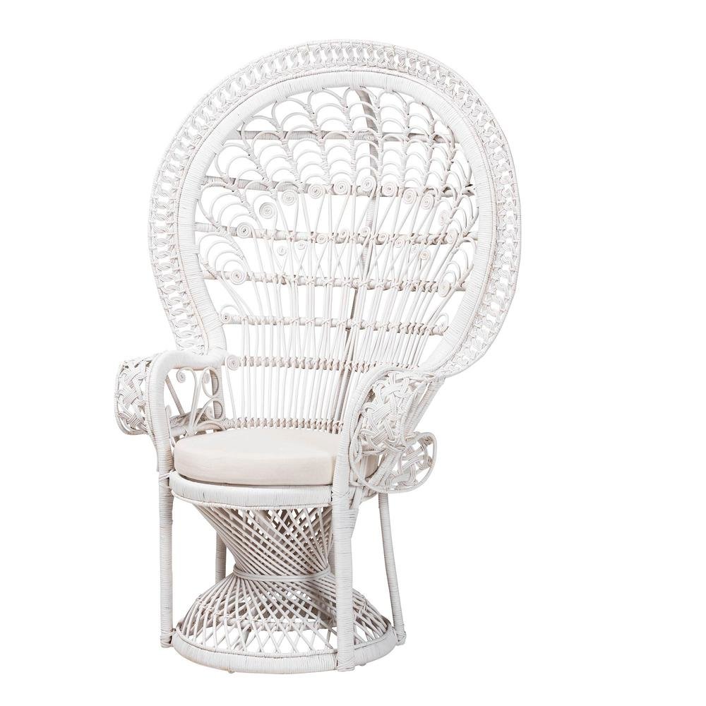 Kallima Modern Bohemian White Natural Rattan Peacock Chair. Picture 11