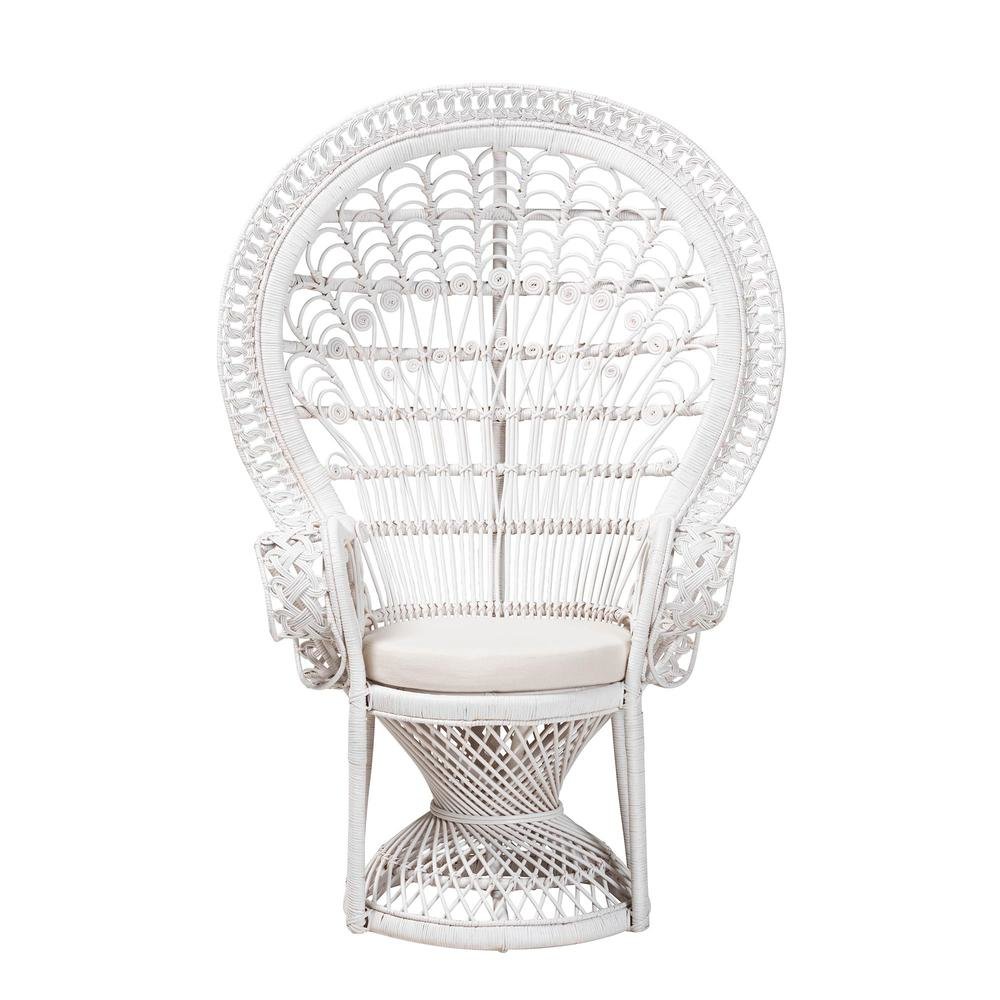 Kallima Modern Bohemian White Natural Rattan Peacock Chair. Picture 12