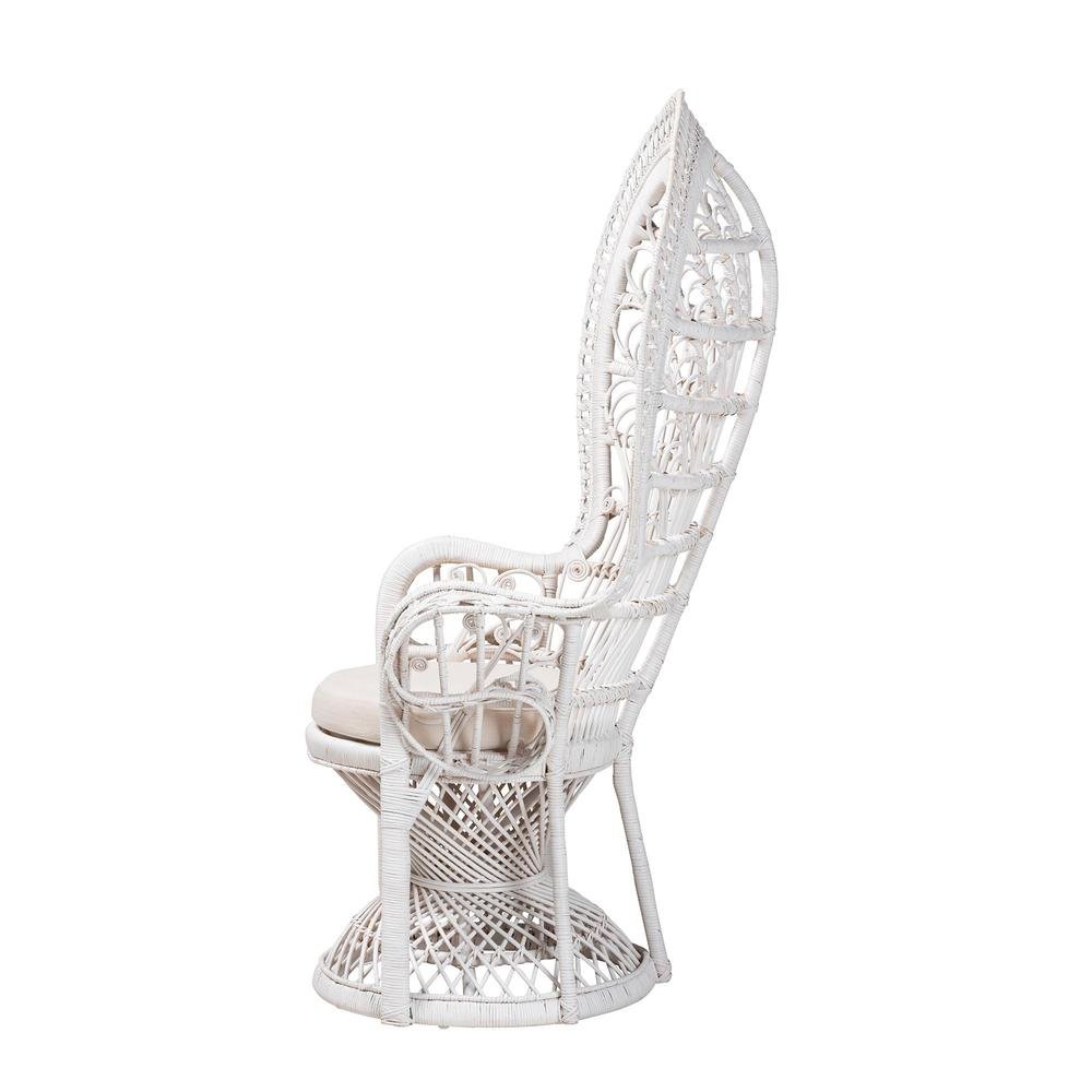 Kallima Modern Bohemian White Natural Rattan Peacock Chair. Picture 13