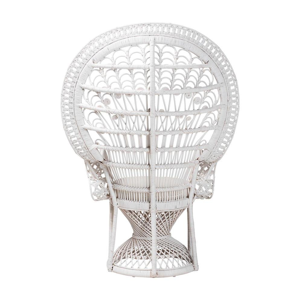 Kallima Modern Bohemian White Natural Rattan Peacock Chair. Picture 14