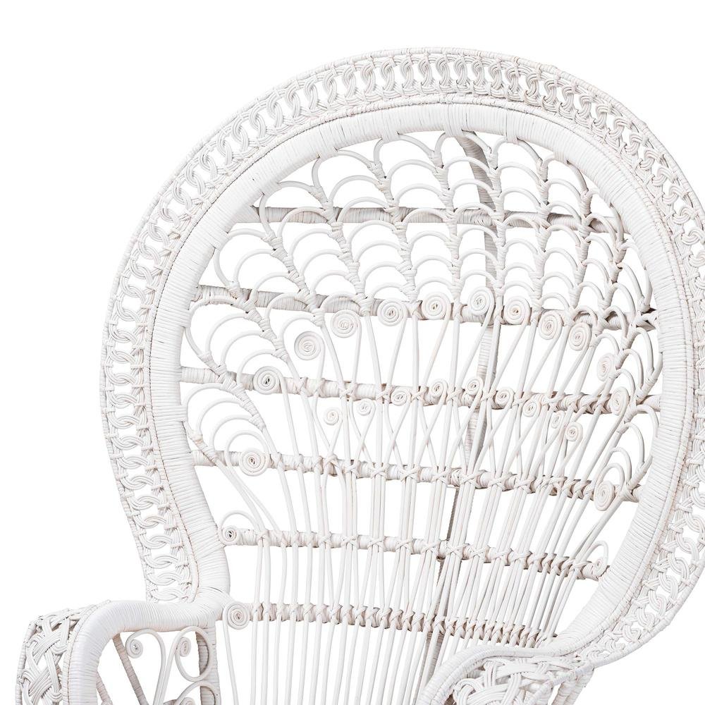 Kallima Modern Bohemian White Natural Rattan Peacock Chair. Picture 15