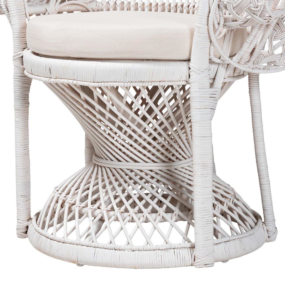 Kallima Modern Bohemian White Natural Rattan Peacock Chair. Picture 16