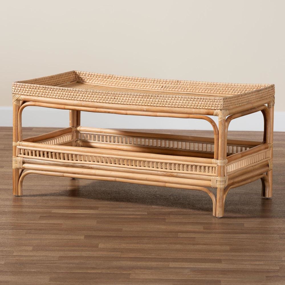 Lombok Modern Bohemian Natural Rattan Coffee Table. Picture 8