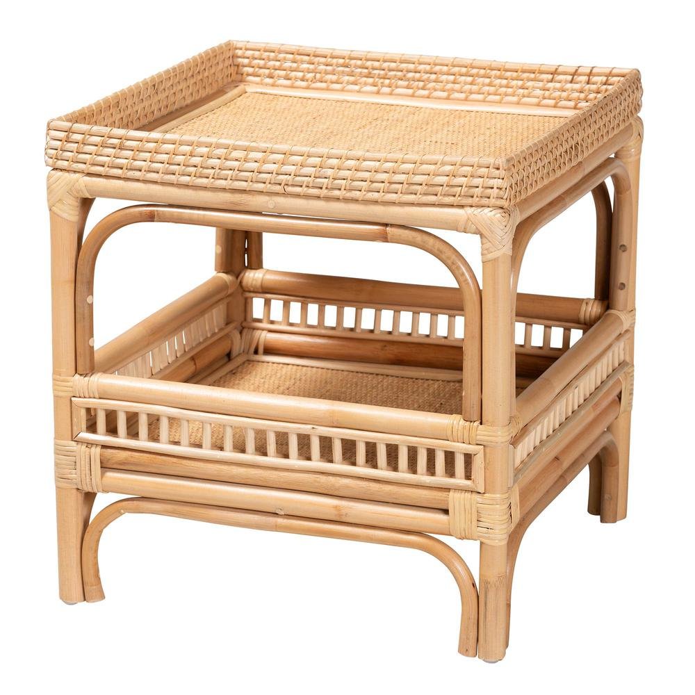 Lombok Modern Bohemian Natural Rattan End Table. Picture 9