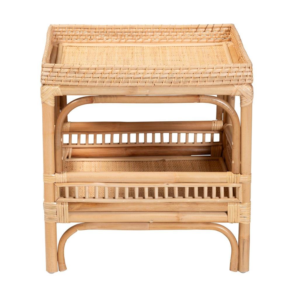 Lombok Modern Bohemian Natural Rattan End Table. Picture 10