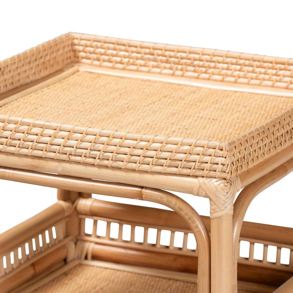 Lombok Modern Bohemian Natural Rattan End Table. Picture 11