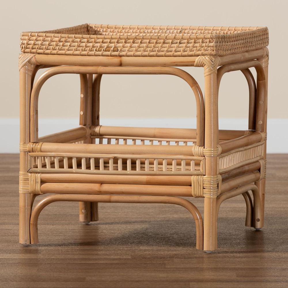 Lombok Modern Bohemian Natural Rattan End Table. Picture 15