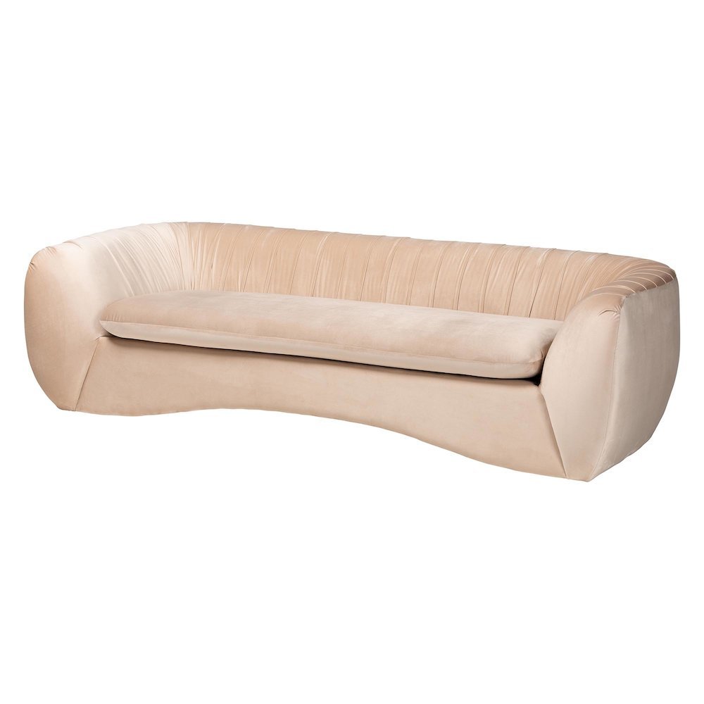 Adanna Glam and Luxe Champagne Beige Velvet Fabric Sofa. Picture 10