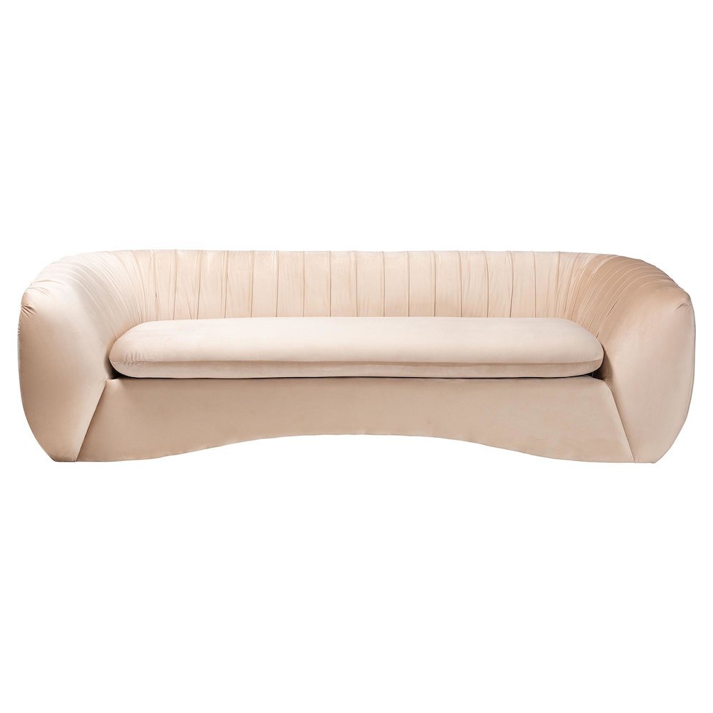 Adanna Glam and Luxe Champagne Beige Velvet Fabric Sofa. Picture 11