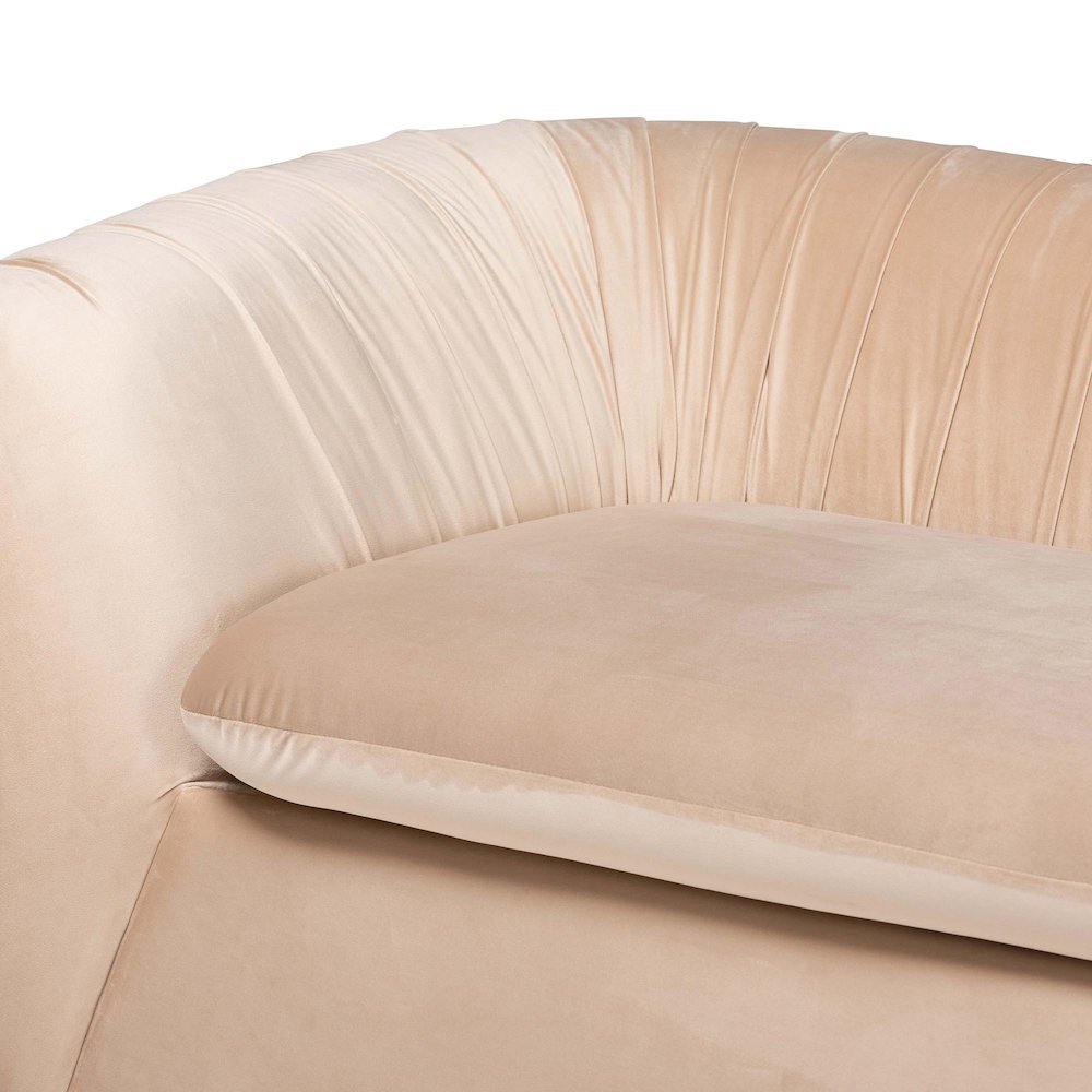 Adanna Glam and Luxe Champagne Beige Velvet Fabric Sofa. Picture 14