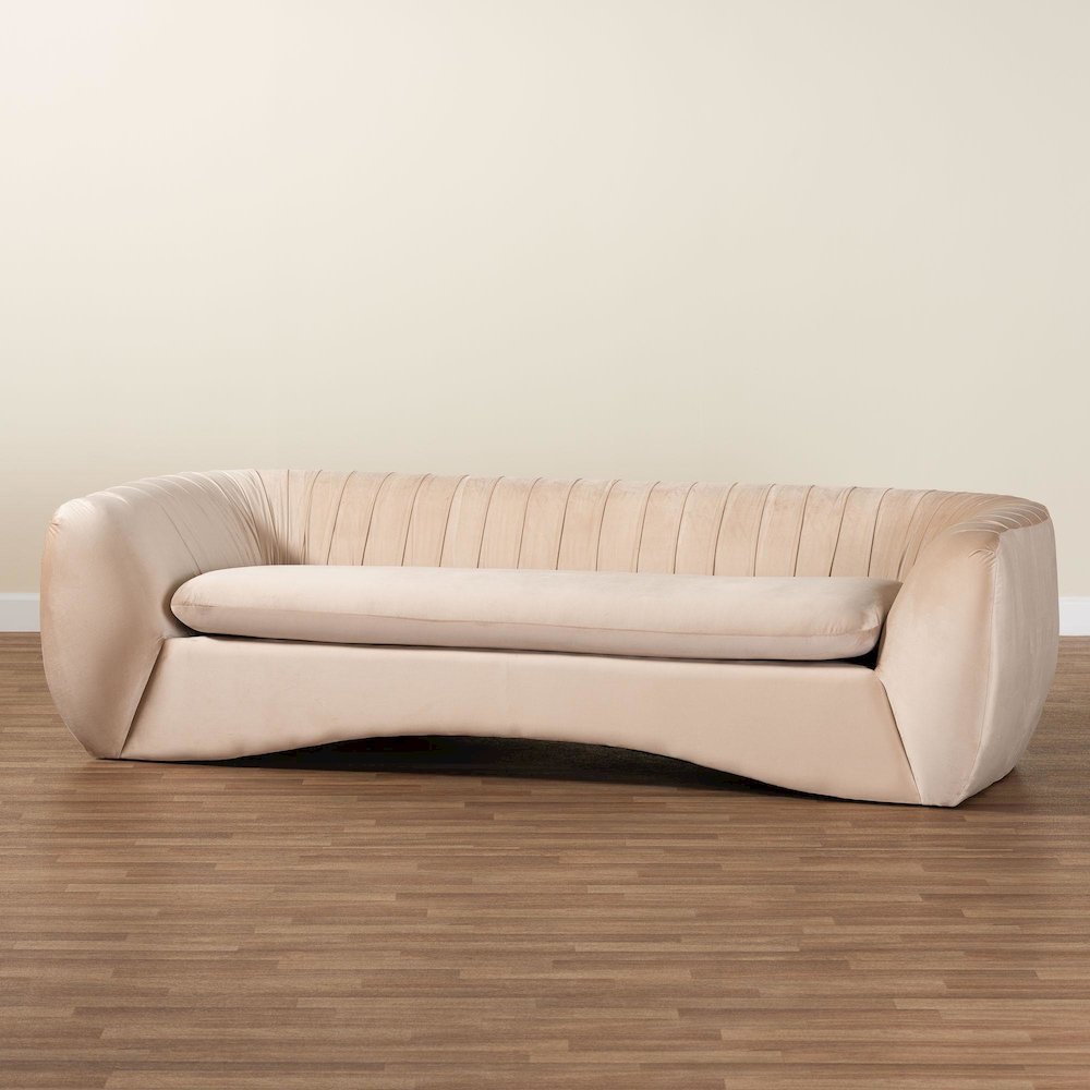 Adanna Glam and Luxe Champagne Beige Velvet Fabric Sofa. Picture 17