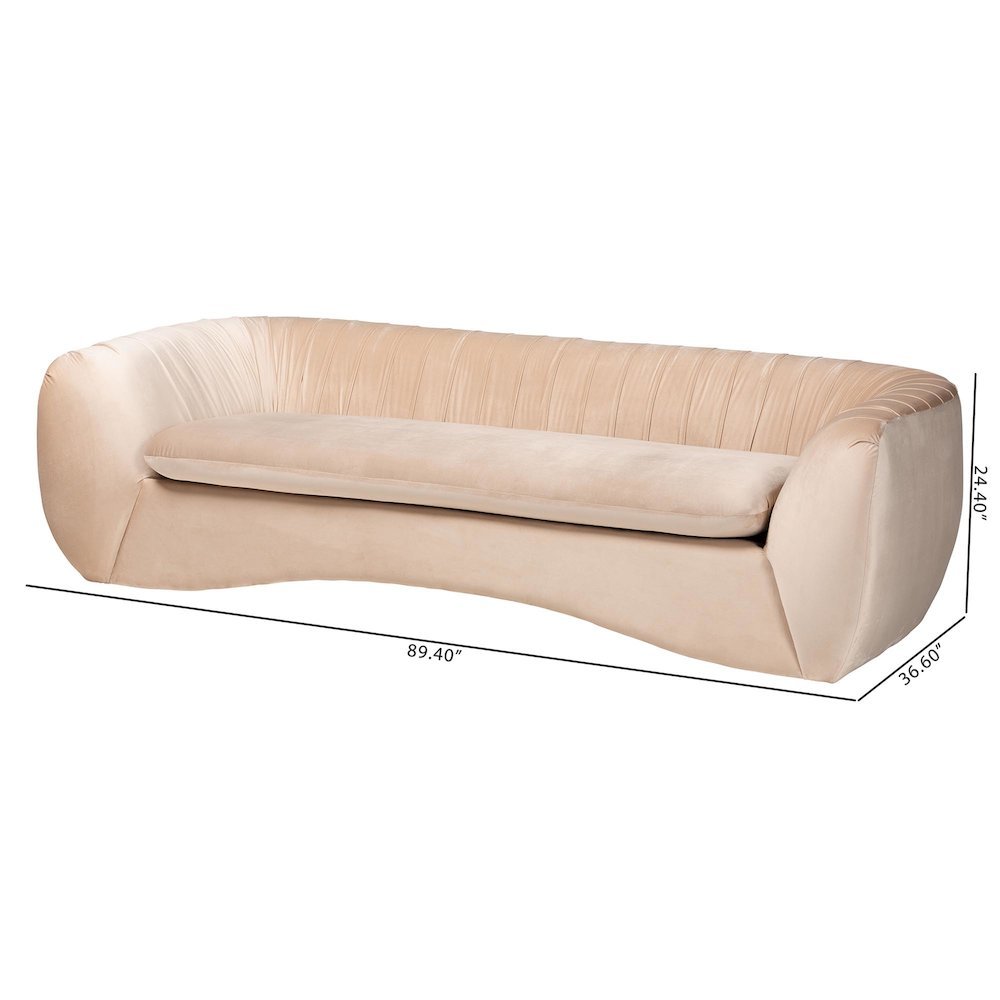 Adanna Glam and Luxe Champagne Beige Velvet Fabric Sofa. Picture 18