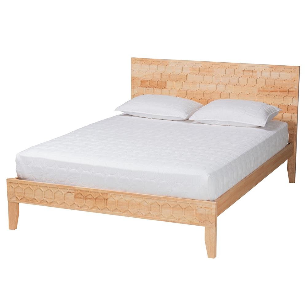 Hosea Japandi Carved Honeycomb Natural Queen Size Platform Bed. Picture 11