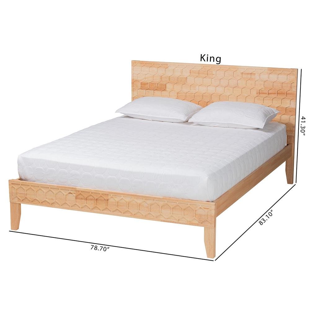 Hosea Japandi Carved Honeycomb Natural Queen Size Platform Bed. Picture 20