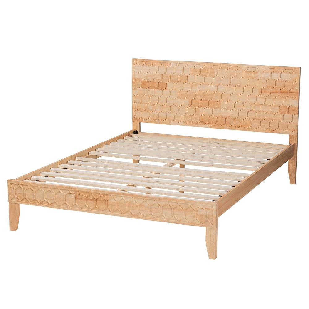 Hosea Japandi Carved Honeycomb Natural Queen Size Platform Bed. Picture 13