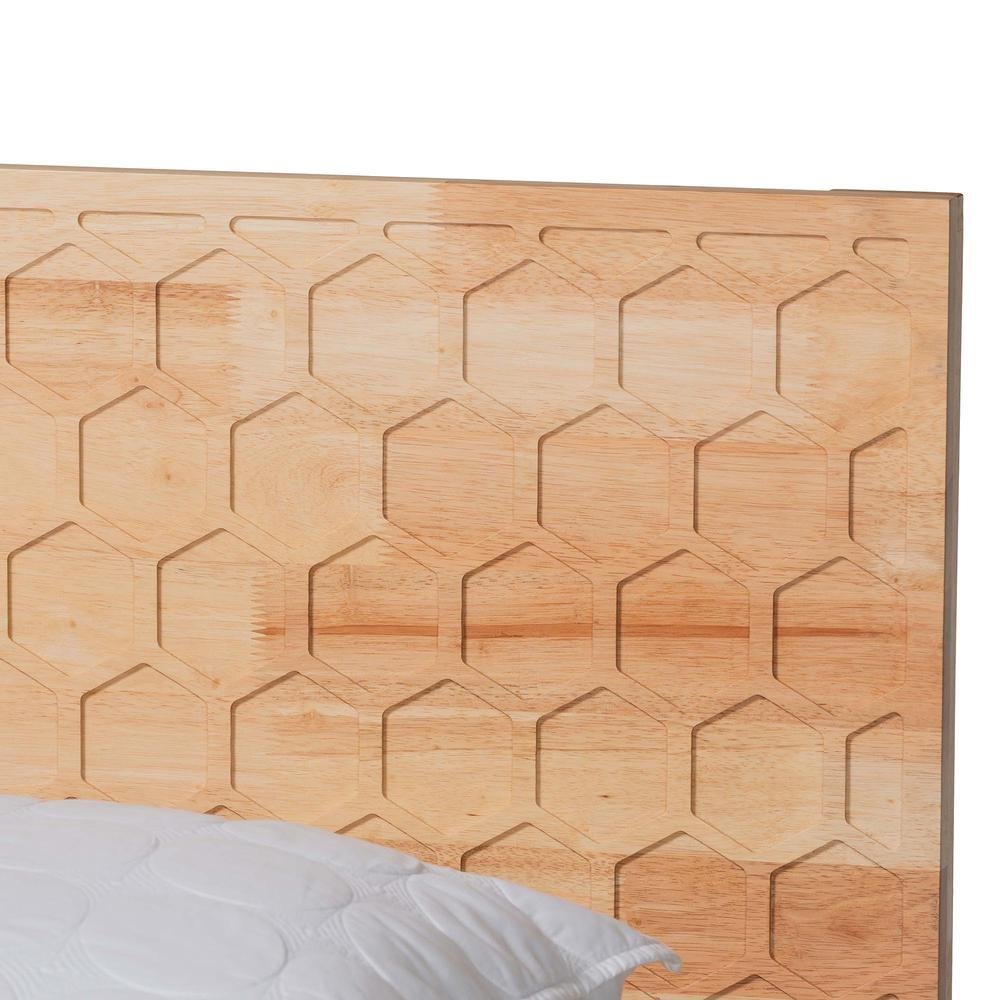 Hosea Japandi Carved Honeycomb Natural Queen Size Platform Bed. Picture 14
