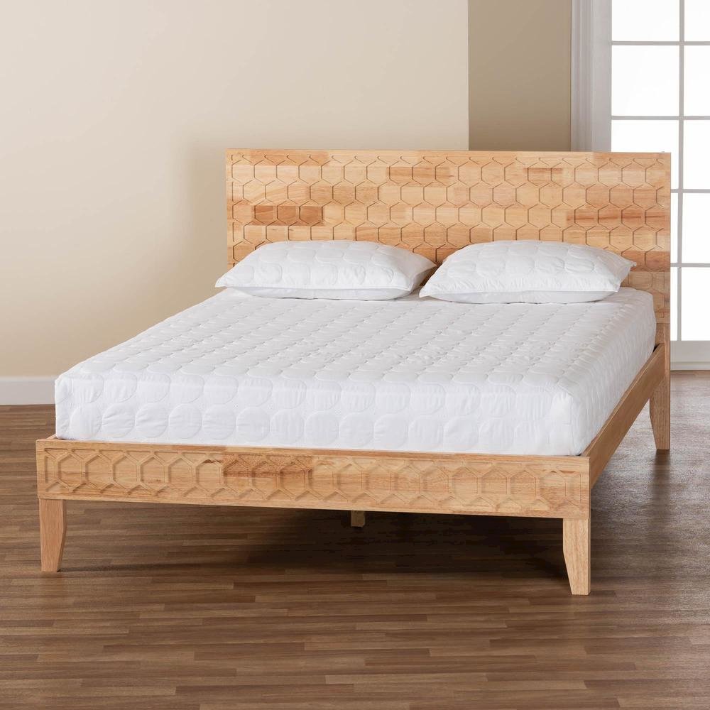 Hosea Japandi Carved Honeycomb Natural Queen Size Platform Bed. Picture 18
