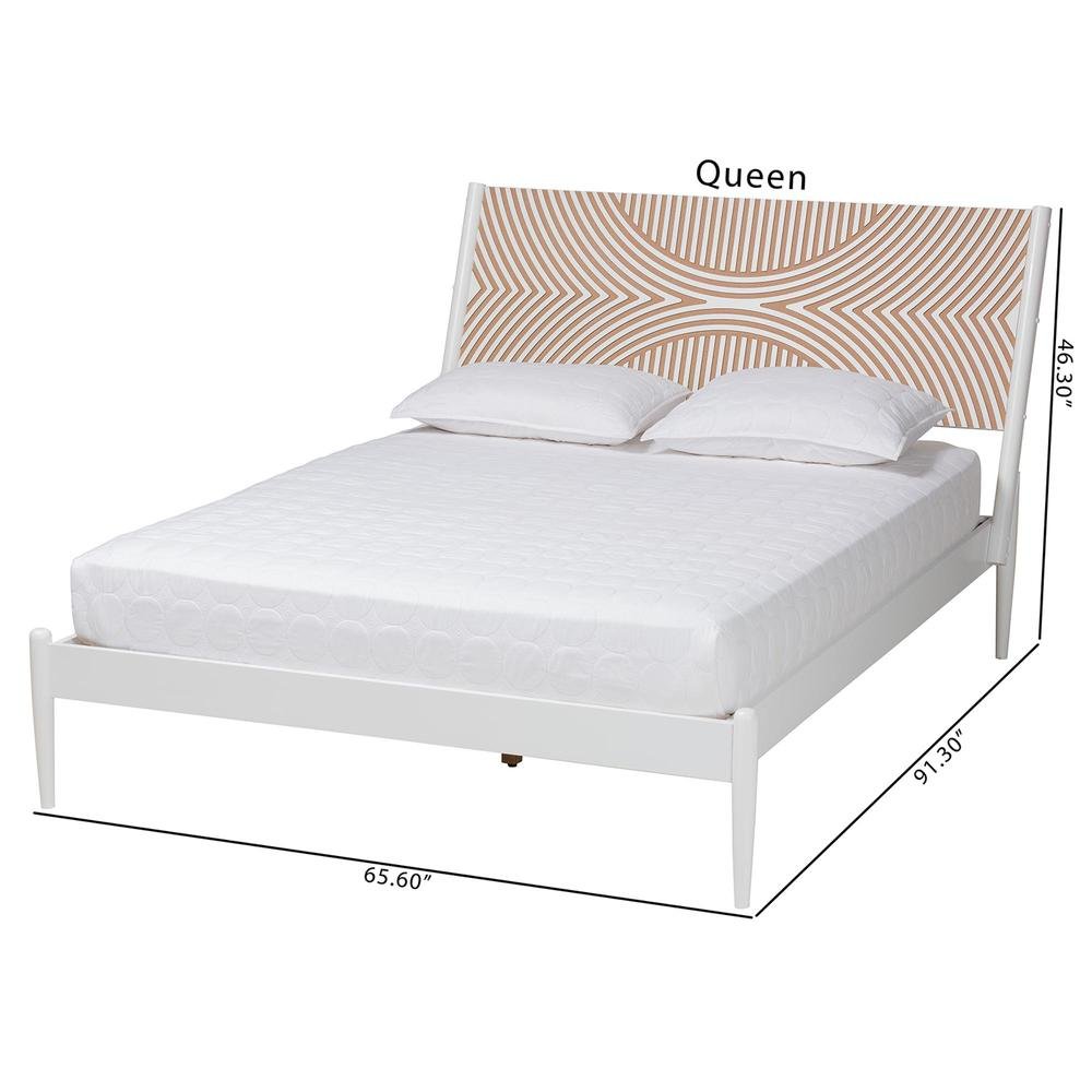 Louetta Coastal White Queen Size Platform Bed with Carved Contrasting Headboard. Picture 19