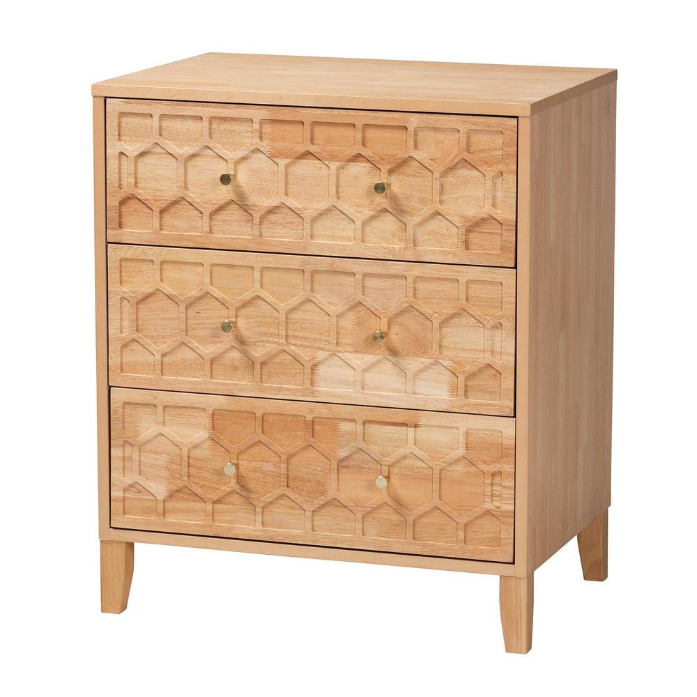 Hosea Japandi Carved Honeycomb Natural 3-Drawer Chest. Picture 11