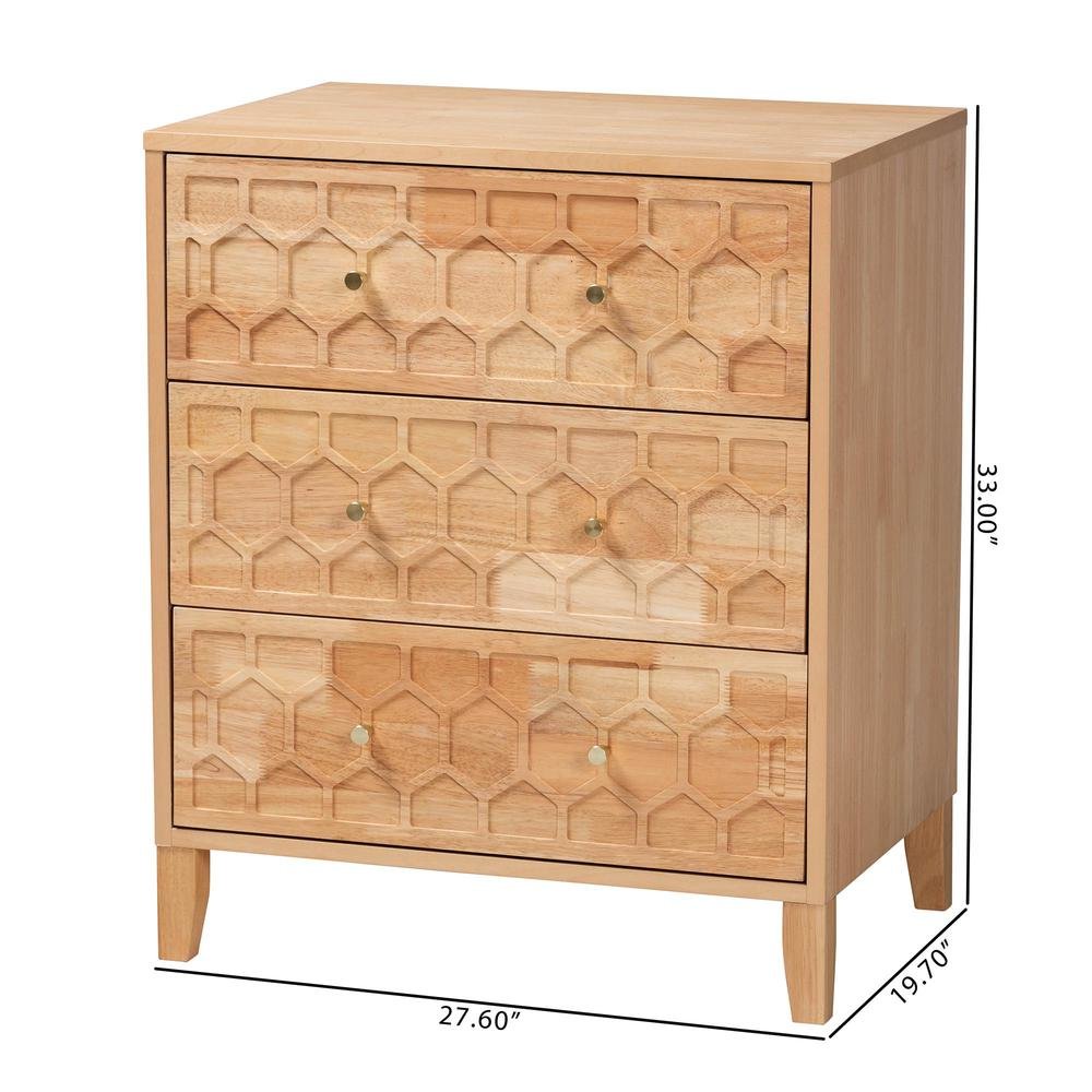 Hosea Japandi Carved Honeycomb Natural 3-Drawer Chest. Picture 20