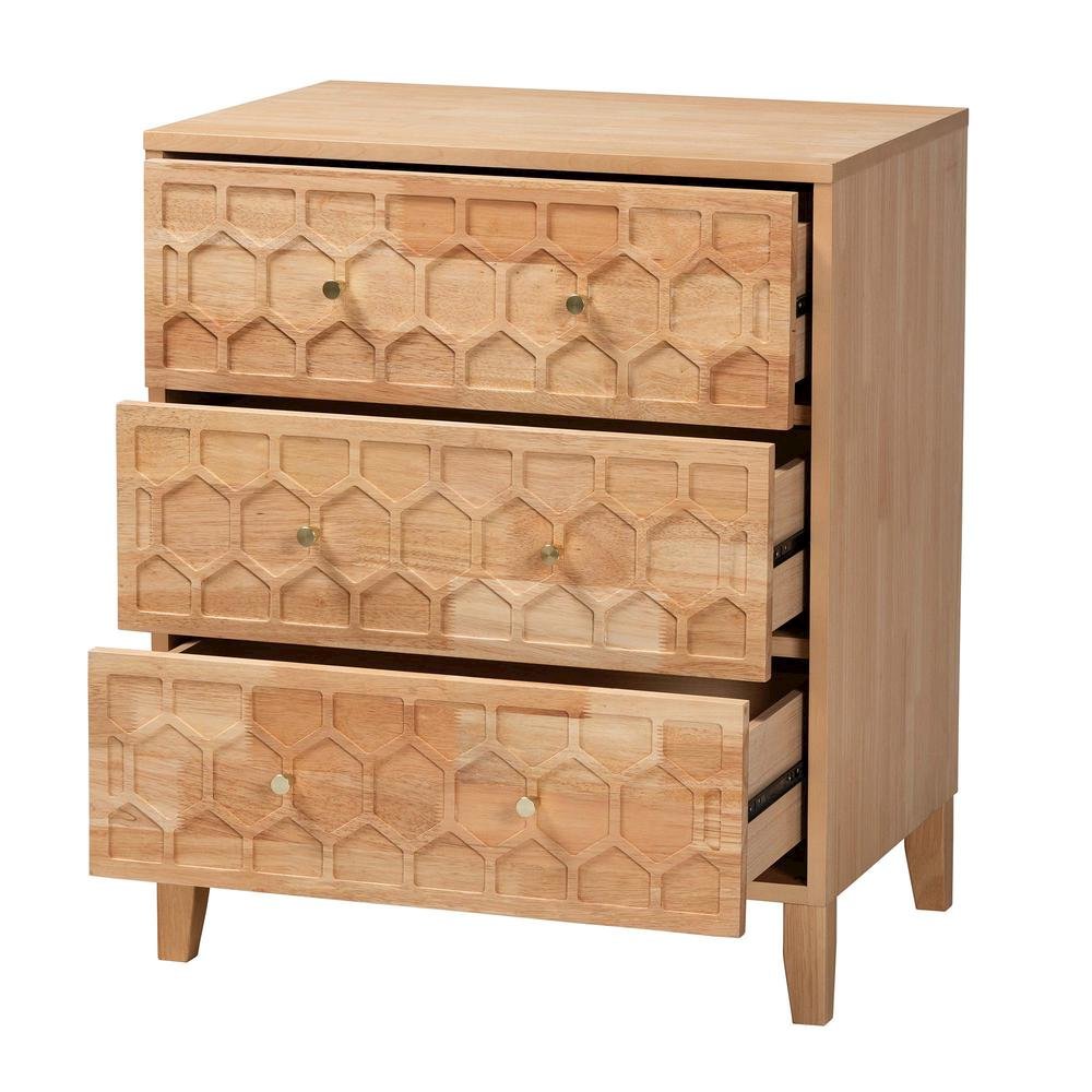 Hosea Japandi Carved Honeycomb Natural 3-Drawer Chest. Picture 12